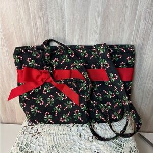 Festive Candy Cane Tote Bag with Red Bow Handmade